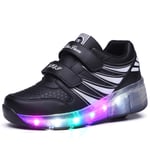 Bueuwe Unisex Kids Led Roller Shoes Single Wheels -Retractable Skateboarding Vibration Illuminate Outdoor Gymnastics Sneakers Pulley Shoes with USB Charging,Black,3 UK