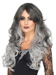 Smiffys Deluxe Gothic Bride Wig, Grey Heat Resistant/Styleable, Halloween Fancy Dress Accessory, Halloween Dress Up Wigs