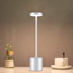 Cordless Desk Lamp, USB Night Light Rechargeable Battery 48 Lights + 1800 mAh Battery Touch - Silver