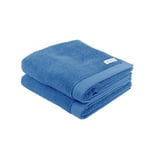 TOM TAILOR Serviette, Lot de 2, 50 x 100 cm, 100% coton / éponge, avec accroche et étiquette avec logo, COLOR BATH TOWEL Bleu (Cool Blue)