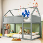 Lit superposé enfant 90 x 200, lit superposé bas, lit mezzanine avec escalier cadre en bois massif, Gris - Sunfecili