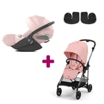 Cybex Pack Poussette Duo Melio 4 Candy Pink + adaptateurs Coque Auto Cloud T i-Size Tissu Plus Peach