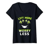 Womens Motivational Gym Fitness Quote Lift More Worry Top V-Neck T-Shirt