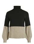 Viril Blocking Roll-Nk L/S Knit Top-Noos Tops Knitwear Jumpers Black Vila