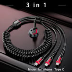 3 in 1 66W  Retractable Coiled Fast Charging Cable for iPhone Samsung Mobiles