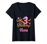 Womens Nova 3rd Birthday 3 Year Old Girl V-Neck T-Shirt