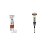 Lot de IT Cosmetics, Crème CC+ Anti-Âge Your Skin But Better, Haute Couvrance, Waterproof, Fini Naturel, 32 ml, Teinte : Deep + IT Cosmetics, Heavenly Luxe #7, Pinceau Double Embout