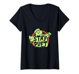 Womens Ghostbusters Slimy Stay Puft Distressed Big Chest Logo V-Neck T-Shirt