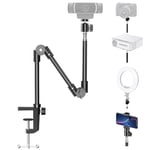 KDD Webcam Stand Camera Mount with Phone Holder, 25 Inch Foldable Flexible Gooseneck Cell Phone Clamp & Table Projector Mount, for Logitech C922 C930e C920S C920 C615 C960 Brio 4K, Gopro Hero 8 7