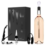 Joeji's Kitchen Wine Chiller Set 6-in-1 with Instant Wine Aerator Pourer Stainless Steel Wine Cooler Stick Foil Cutter Stopper Corkscrew & Storage Pouch Giftable Wine Accessories