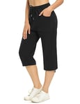 Totatuit Pantalon De Sport Femme 3/4 Taille Haute Pantacourt Été Coton Doux Jogging Survetement pour Yoga Randonnée Course À Pied Noir，3XL