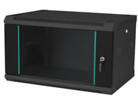 Q-Lantec Skap Hengende Stativ Skap 19" 6U 600X450, Ikke Delt, Enfløyet Glassdør, Hel Bakdeksel, Låsbare Sidedeksler, Sort Flat Pack, Q-Lantec