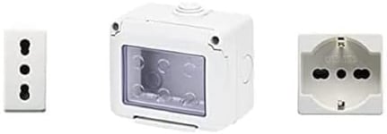 Gewiss Conteneur pour appareils 27 Combi protégé 3 Places Gris RAL 7035 IP55 avec 1 Prise Schuko Blanc, 1 Prise bivalente Blanche