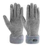 ZASFOU Gants d'hiver en laine pour femme avec doublure en polaire thermique, épais et chaud,Gris,L