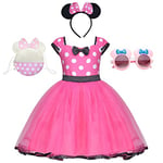 Amycute Robe Princesse Minnie Deguisement Princesse Fille Robe Été Cérémonie - Serre-tête Minnie à Pois Tutu Bébé Fille Costume Anniversaire Baptême Cosplay Halloween Carnaval Noël Enfant (Rose, 80)