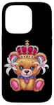 iPhone 14 Pro Kawaii teddy bear with crown and lilies Case