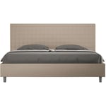 Lit capitonné 180x200 simili cuir gris tourterelle Sunny sans sommier