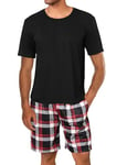 Uniexcosm Pyjama Homme Court Coton Ensemble Pyjama Homme Short Col Rond Manches Courtes Pyjama Haut et Bas Homme Ete avec Poches Latérales A-Noir M