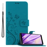 Cadorabo Book Case works with Samsung Galaxy A7 2018 in FLORAL BLUE – Cover in Flower Design with Magnetic Closure, Stand Function and 3 Card Slots - Wallet Etui Pouch PU Leather Flip