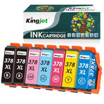 KINGJET 378XL Ink Cartridges Remanufactured for Epson 378 378XL Ink Cartridges Multipack for Expression Photo XP-8700 XP-8600 XP-8500 XP-8505 XP-8605 XP-8000 XP-8005 (Black Cyan Magenta Yellow,7 Pack)