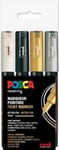 Posca Pc-1M, Svart, Guld, Silver, Vit, Multifärg, 4 Färger, Extra Fin, 0,7 Mm, 1 Mm