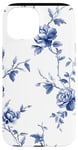 Coque pour iPhone 15 Toile bleue et blanche à motif floral français