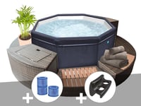 Spa portable Netspa semi-rigide Octopus octogonal Bulles 4-6 places avec mobilier + 3 cartouches de filtration + 2 appuie-t?tes + porte-gobelet