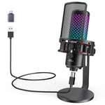 ZealSound Gaming Microphone, Micro USB à condensateur RGB pour PC, Handy, PS4 & PS5, mit support anti-vibrations & Filtre anti-pop, per Jeux, Streaming, ASMR, Podcasts,YouTube,Twitch,TikTok-Tout métal