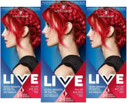 Schwarzkopf LIVE Ultra Bright or Pastel Red Hair Dye, Pack of 3, Semi-Permanent