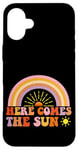 Coque pour iPhone 16 Plus Here Comes The Sun Style rétro arc-en-ciel