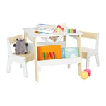 Relaxdays Ensemble mobilier Enfants, Table, 2 chaises, rangements, Mixte, Coin Salon Chambre d'enfant, Blanc-Beige