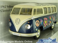 VOLKSWAGEN T1 MODEL CAMPER VAN FLOWER POWER BLUE 1:24 OPENING PTS LARGE SPLIT K