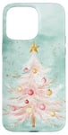 iPhone 15 Pro Max Aesthetic Pink Christmas Tree Watercolor Holiday Xmas Mint Case