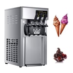 Commercial Ice Cream Machine, Three Flavors Ice Cream Maker with 3L Raw Material Tank 1.8L Freezing Tank, 18L/Hour, 1200W