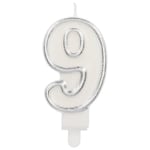 Folat 24169 Candle Simply Chique Silver Number 9-9 cm-Cake Decorations for Birthday Anniversary Wedding Graduation Party, 9 cm