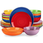 vancasso Bonita Multicolour Dinner Set, 24-Piece Dinner Sets for 6 People, Handpainted Swirls Plates and Bowls Set in Vibrant Look, Include Dinner Plates, Dessert Plates, Pasta Bowls and Cereal Bowl