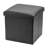 Baroni Home Pouf Cube de Rangement en Similicuir pour Salon avec Couvercle Ouvrable, Repose-Pieds Cubique pour Chambre, Tabouret de Rangement Pliant Rembourré, Noir, 38x38x38 cm