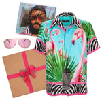 DOLCE & GABBANA DJ Khaled Box Flamingo Silk Shirt Sunglasses CD Pink Blue 12485