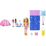 Barbie It Takes Two Camping Playset with Tent, 2 Dolls & 20 Pieces Including Animals, Telescope & Accessories & It Takes Two Chelsea Camping Doll with Pet Owl & Accessories