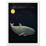 Whale Breach at Full Moon Reach for the Stars Conceptual Artwork Kids Bedroom Artwork Framed Wall Art Print A4