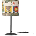 Paco Home - Lampe Poser Chambre Enfant Chevet Abat-Jour Tissu Applique Ronde Animaux Lampe de table - Noir, Design 2 (Ø18 cm)