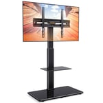 PERLEGEAR Support TV au sol pour téléviseurs 30-70 pouces jusqu'à 50 kg avec inclinaison, support tv sur pied avec pivotement à 80 degrés, étagère ajustable supportant jusqu'à 10kg, Max VESA 600x400mm