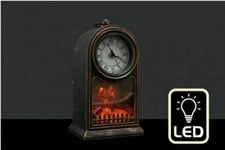 Analogue Clock Flameless Flickering LED Log Burner Fireplace Decoration Lamp