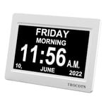 TROCOTN dementia clock, digital clock with date and day for elderly, alzheimers clock day clock large display calendar clock (7 Inches White)