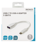 DELTACO – USB-adapteri, USB 3.1 typ C uros - typ A naaras, Gen 1, valkoinen (USBC-1205)