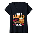 Womens Just A Latkes Lovin' Kinda Girl Chanukah Jewish Hanukkah V-Neck T-Shirt