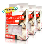 3x Noise-X Mouldable Cotton Covered Natural Wax Comfortable Ear Plugs 6 Pairs