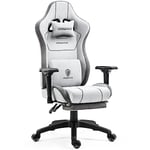 Dowinx Chaise Gaming Tissu Fauteuil de Bureau Game PC avec Repose Pieds, Chaise Gamer avec Support Lombaire de Massage, Ergonomique Siege Gamer avec Appui tête, Gris