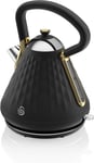 Swan Gatsby Black and Gold 1.7 Litre Pyramid Kettle, 3 KW Rapid Boil, Diamond Pa