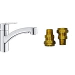 GROHE QUICKFIX Start & UK Adaptors - Kitchen Tap Mixer with Pull-Out Dual Spray (Low Spout with 90° Swivel Area, 1-Hole Easy to Install, Requires Min 1.0 Bar, Tails 3/8 Inch), Chrome, 30531001